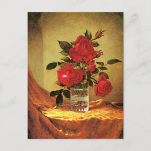 Postal Un vaso de rosas, arte fino,