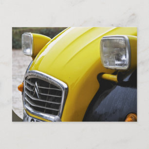 Postal Un viejo Citroen 2CV 2 CV negro y amarillo, detall