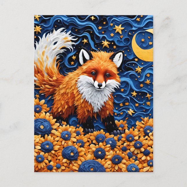 Postal Un zorro rojo adorable en la galaxia del arándano  (Anverso)