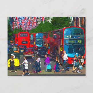 Postal Una ajetreada calle Oxford con compradores y autob