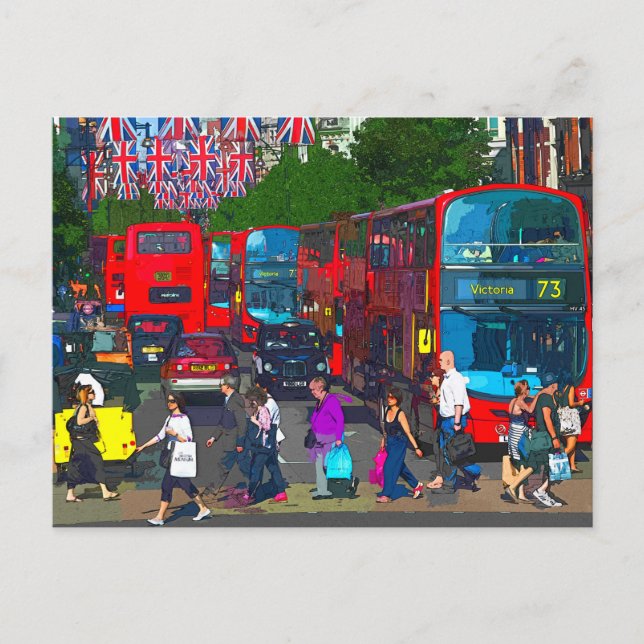 Postal Una ajetreada calle Oxford con compradores y autob (Anverso)