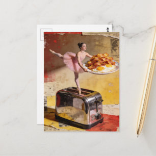 Postal Una bailarina en tostadora surrealista