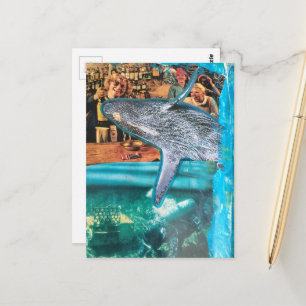 Postal Una ballena de un tiempo Un collage surrealista