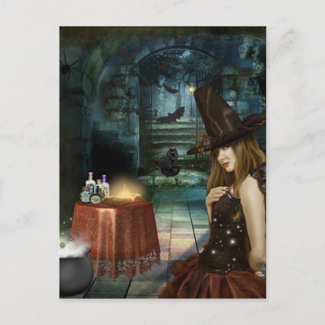 Postal Una bella bruja de Halloween de la vida (Anverso)