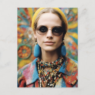 Postal Una bella mujer hippie