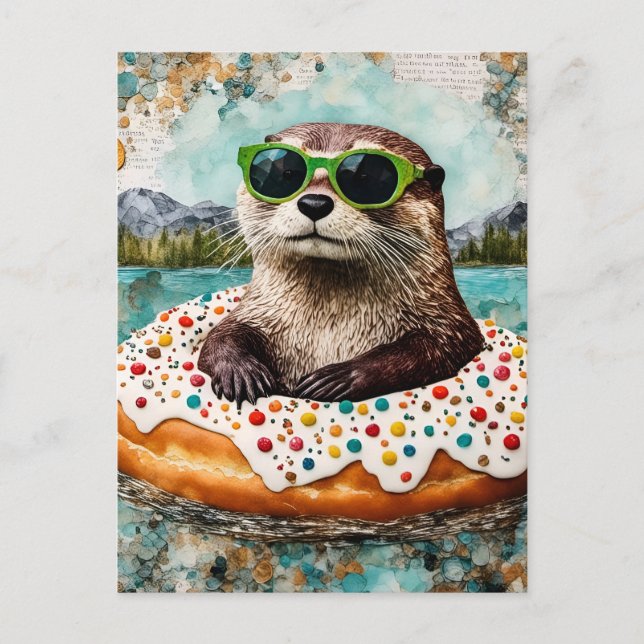 Postal Una boca para las vacaciones en un donut flotante (Anverso)