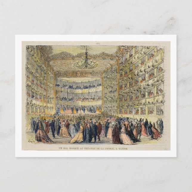 Postal Una bola enmascarada en el Teatro Fenice, Venecia, (Anverso)