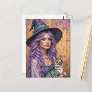 Postal Una bruja preciosa y su gato