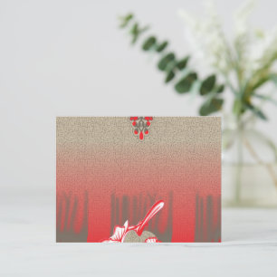 Postal una bufanda roja y beige con una foto de una mujer