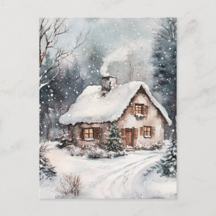 Postal Una cabaña acogedora en invierno