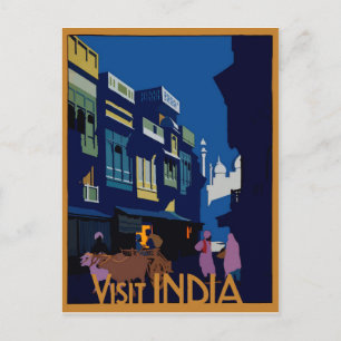 Postal Una calle bajo la luz de la luna. Visita India