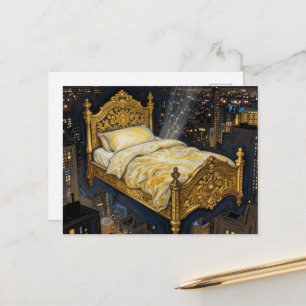 Postal Una cama mágica sobre la fantasía de la ciudad