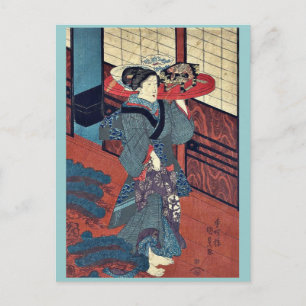 Postal Una camarera con una bandeja de Utagawa, Kunisada