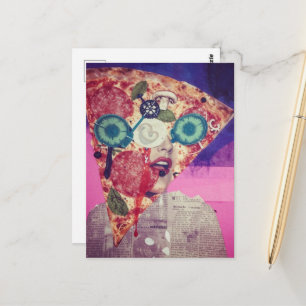 Postal Una Cara de Pizza Colaje Divertido de Medios Mixto
