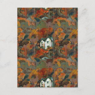 Postal Una Casa Blanca y árboles del otoño