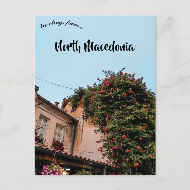 Postal Una casa y flores en Macedonia del Norte (Anverso)