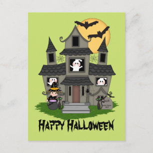 Postal Una casa y una pequeña bruja adorada por la Hallow