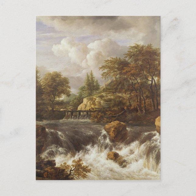 Postal Una cascada en un paisaje rocoso, c.1660-70 (Anverso)