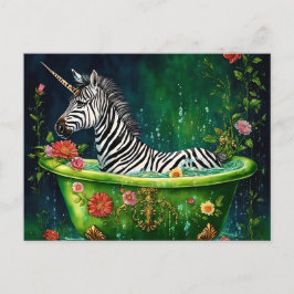 Postal Una cebra de Unicornio divertida en una bañera