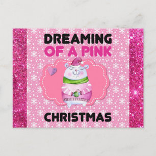 Postal Una chica linda soñando con un Navidad rosado