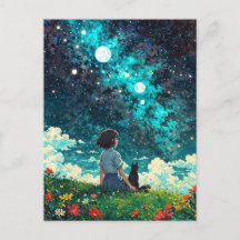 una chica y su gato se sientan juntos en un campo 