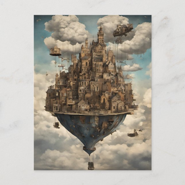 Postal Una ciudad de Steampunk en el cielo (Anverso)