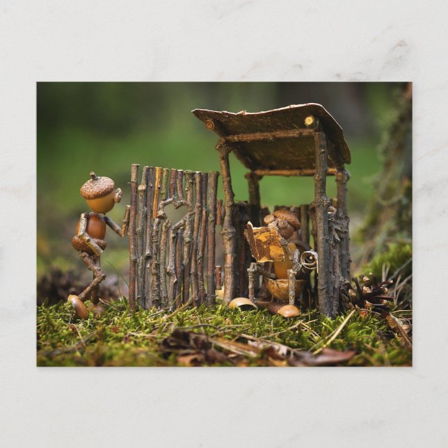 Postal Una cola para el baño en el camping (Anverso)