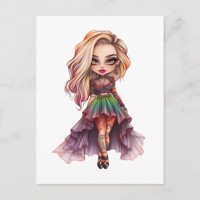 Postal Una Colección de Diseños de Halloween de una Chica (Anverso)