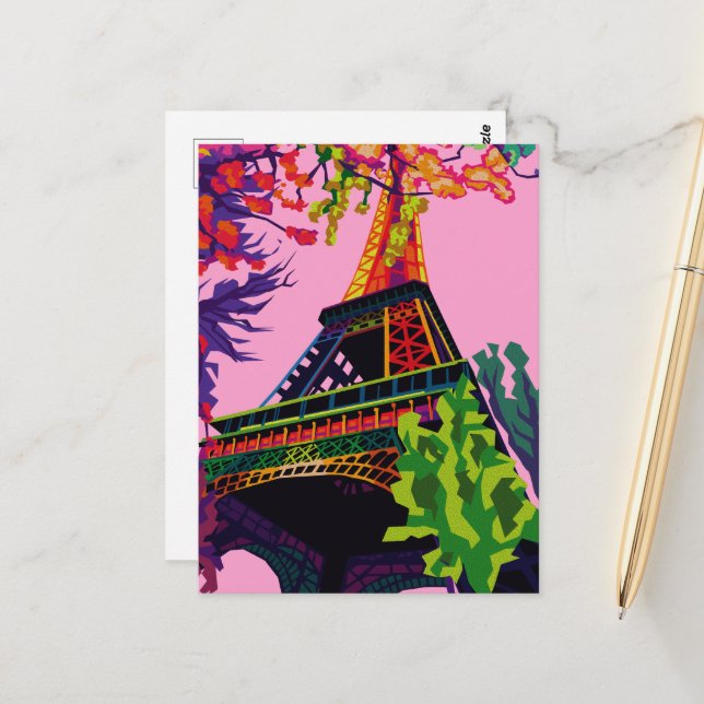 Postal Una colorida celebración de la Torre Eiffel (Anverso/Reverso In Situ)