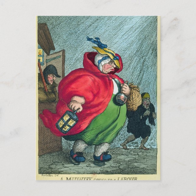 Postal Una comadrona yendo a un trabajo de parto, 1811 (Anverso)
