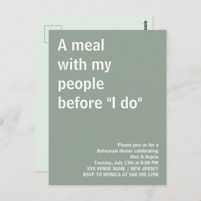 Postal Una comida con mi gente antes de la diversión de l (Anverso / Reverso)