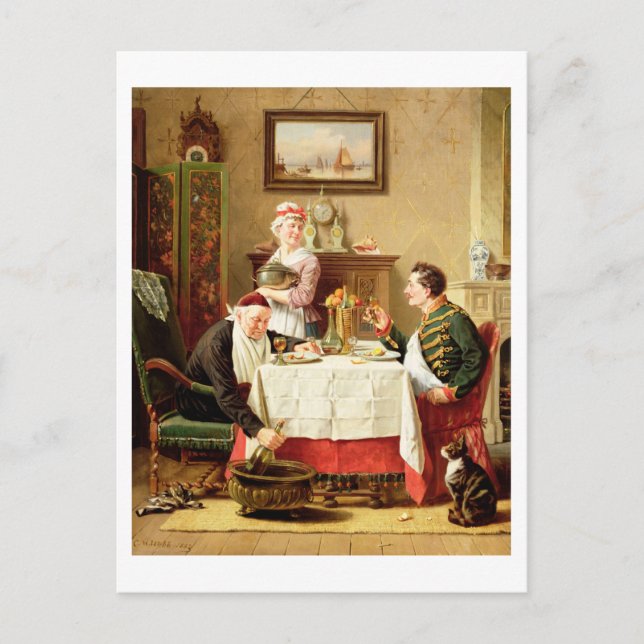 Postal Una Comida Satisfactoria, 1883 (aceite sobre lienz (Anverso)