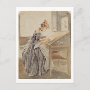 Postal Una dama copiando en una tabla de dibujo, c.1760-7