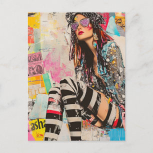 Postal Una dama de moda colorida Collage