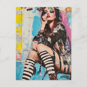 Postal Una dama de moda grunge Collage