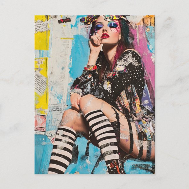 Postal Una dama de moda grunge Collage (Anverso)