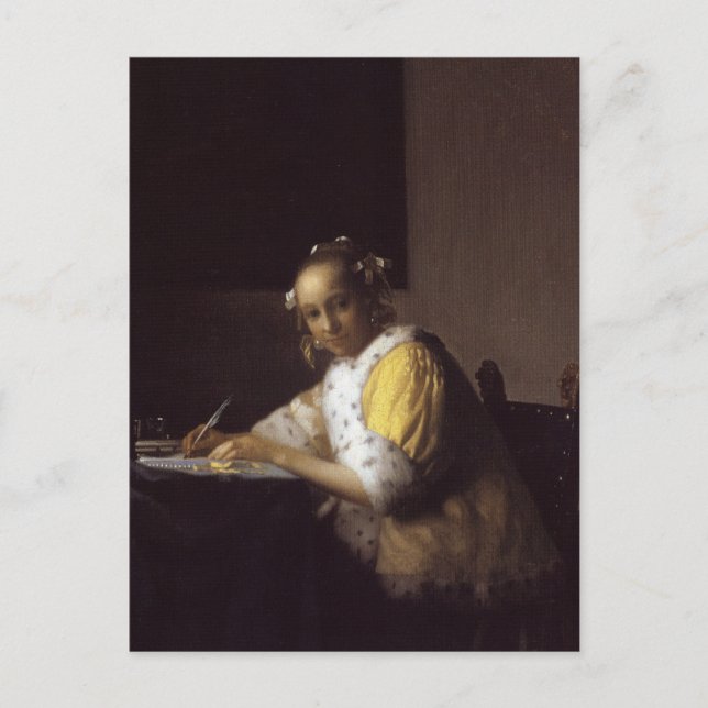 Postal Una dama escribiendo (Anverso)