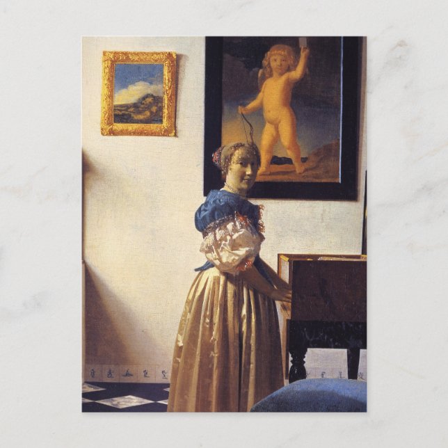 Postal Una dama parada en el Virginal (Anverso)