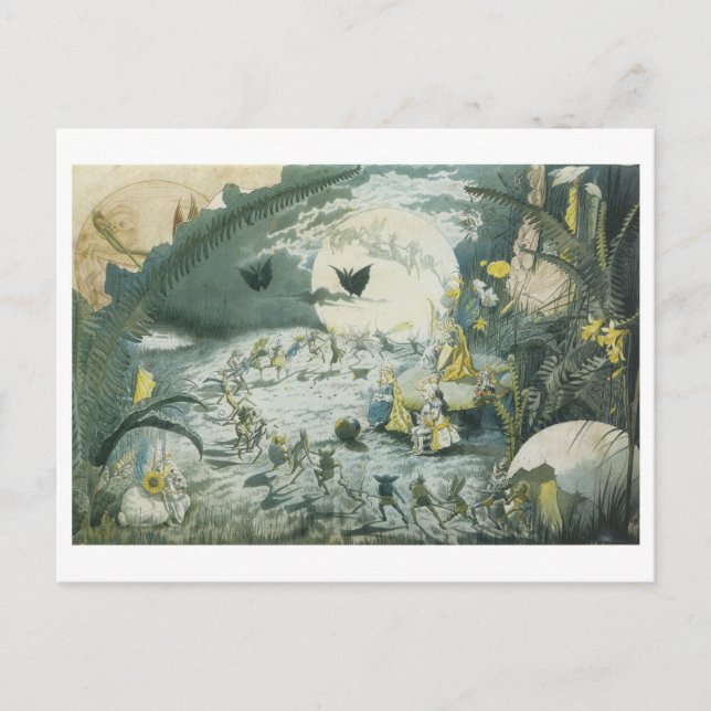 Postal Una danza de hadas con una luna llena (Anverso)