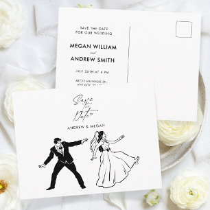 Postal Una divertida pareja de bodas minimalistas