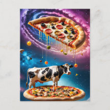 Una divertida vaca pizza en el espacio