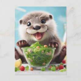 Postal Una dulce adorable y feliz nutria haciendo una ens