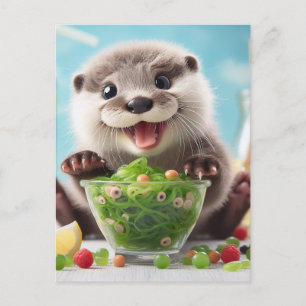 Postal Una dulce adorable y feliz nutria haciendo una ens