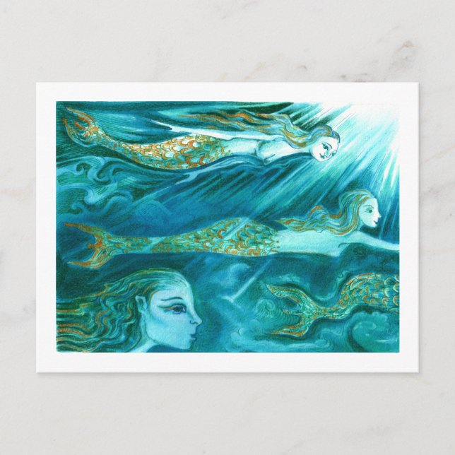 Postal Una escuela de sirenas nadando (Anverso)
