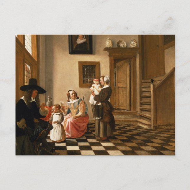 Postal Una familia en el interior (Anverso)