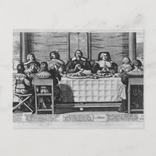 Postal Una familia protestante bendiciendo la comida