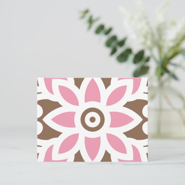 Postal una flor rosa de fondo marrón (Anverso de pie)