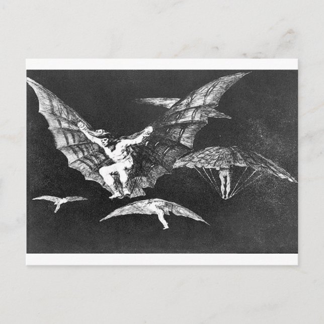 Postal Una forma de volar por Francisco Goya (Anverso)