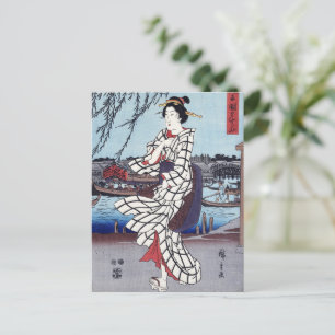 Postal Una fresca tarde de verano en el puente, Utagawa H