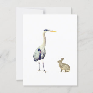 Postal Una garza azul y un conejo